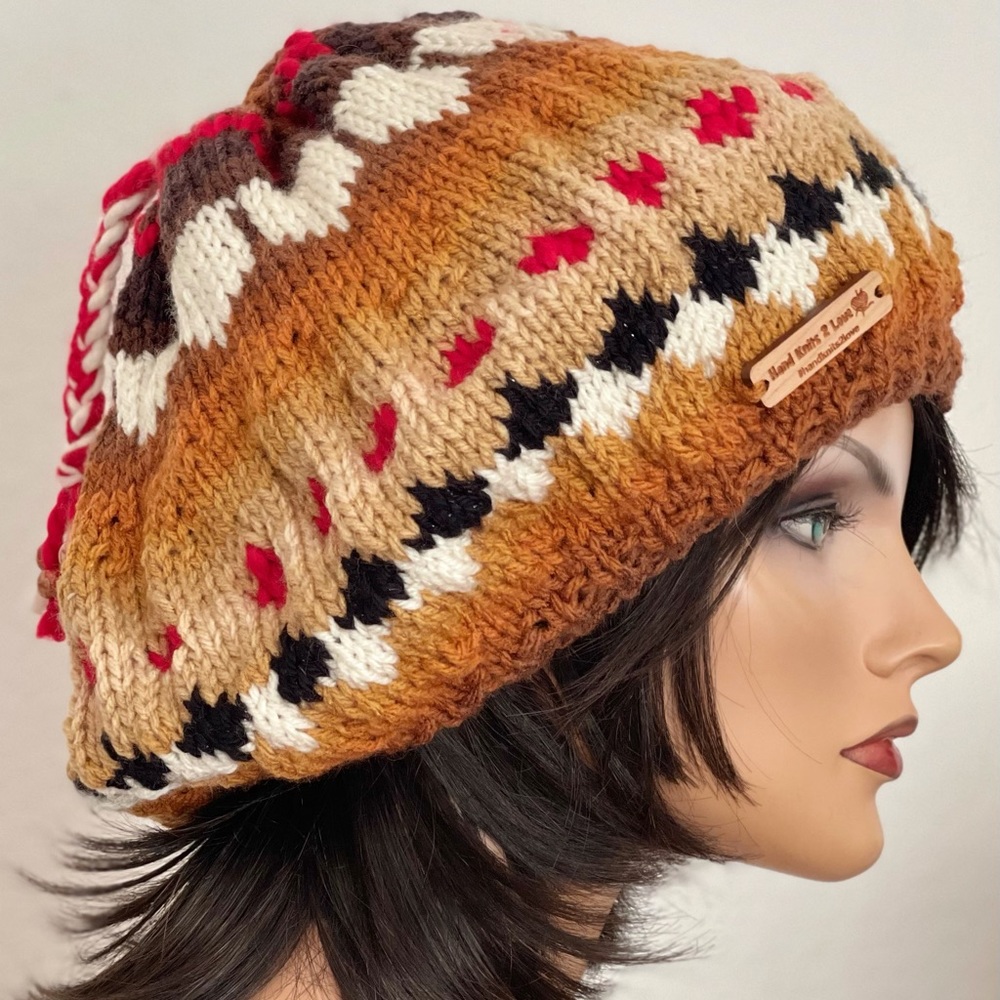 Hand Knits 2 Love Slouch Beanie Hat Fairisle Ombre
